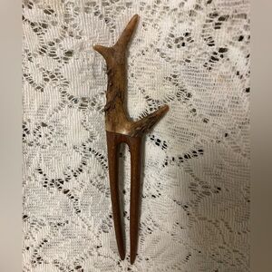 Artisan Made Hand Carved Hair Fork Made From Deer Antler and Wood